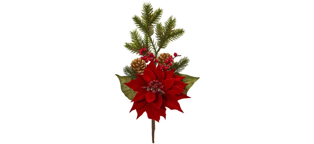 17” Poinsettia, Berry and Pine Artificial Flower Bundle: Set of 6