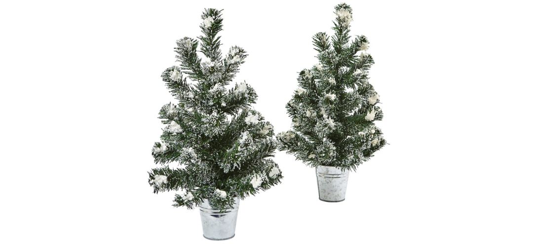 Snowy 18 Mini Pine Trees with Tin Planters: Set of 2