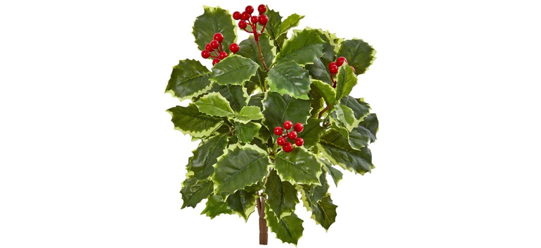 14” Variegated Holly Leaf Bush Artificial Plant: Set of 12