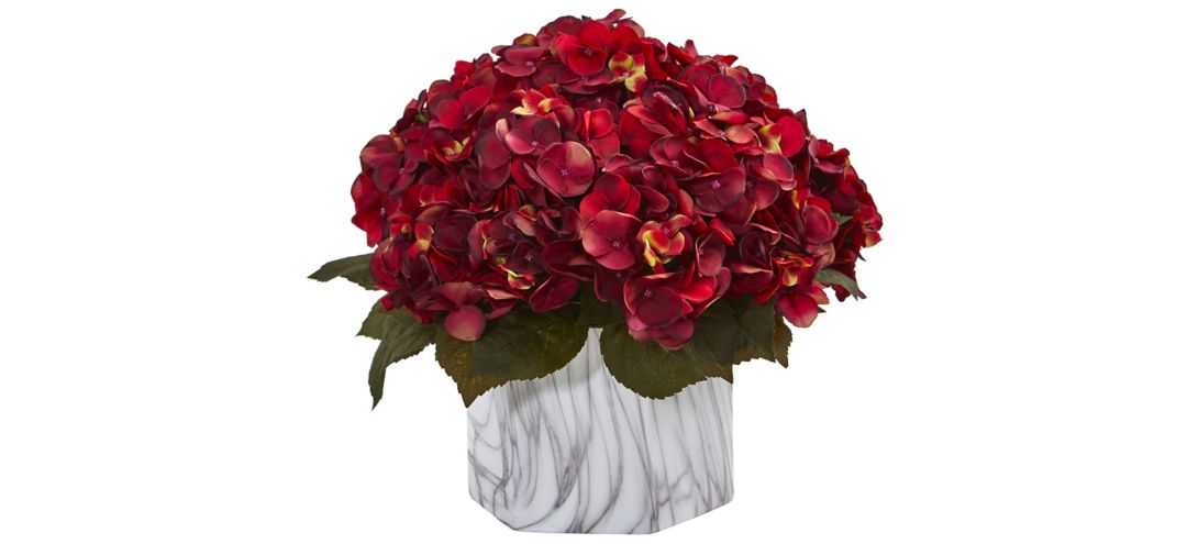 Fall Hydrangea Artificial Plant in Marble Finished Vase