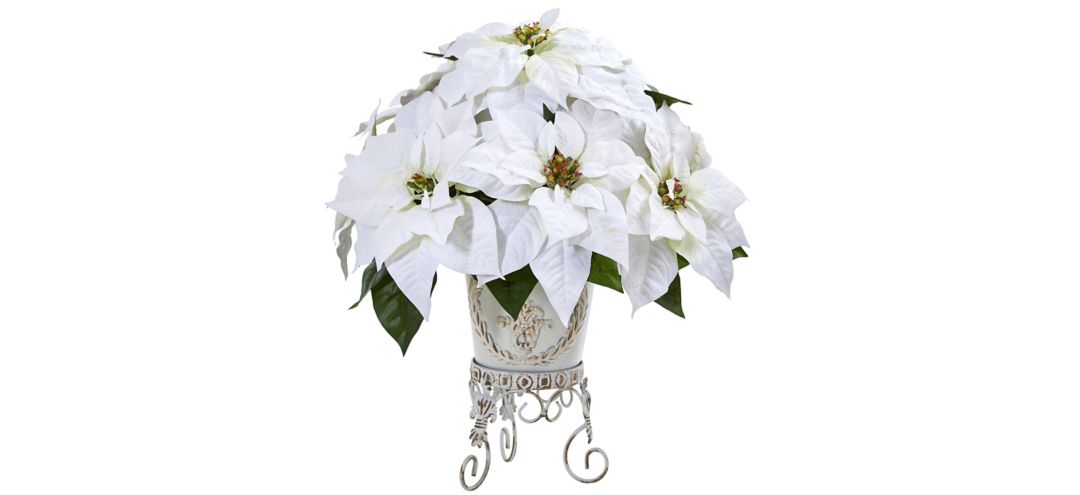 140130110 Poinsettia Artificial Arrangement in Metal Planter sku 140130110