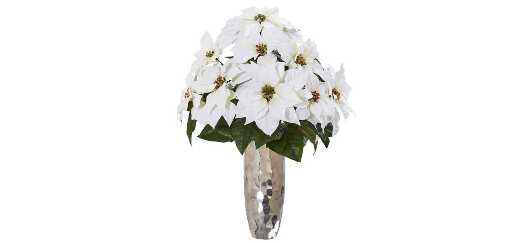 Poinsettia Artificial Arrangement in Silver Cylinder Vase