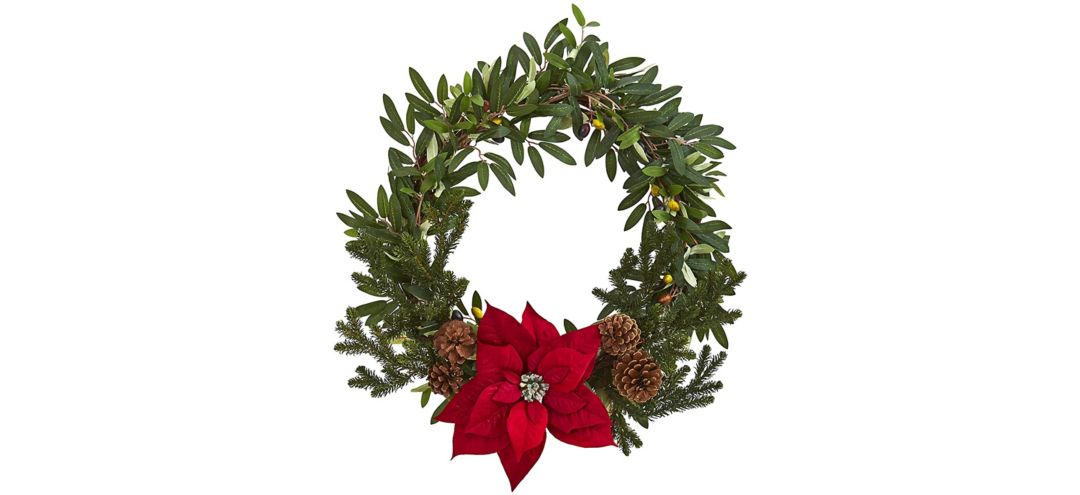 "20"" Olive with Poinsettia Artificial Wreath"