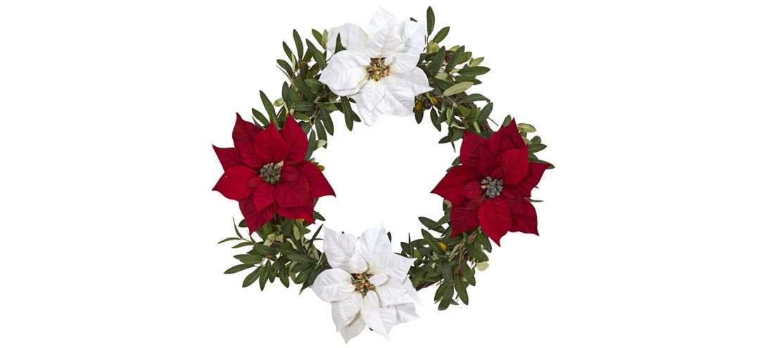 "21"" Olive with Poinsettia Artificial Wreath"
