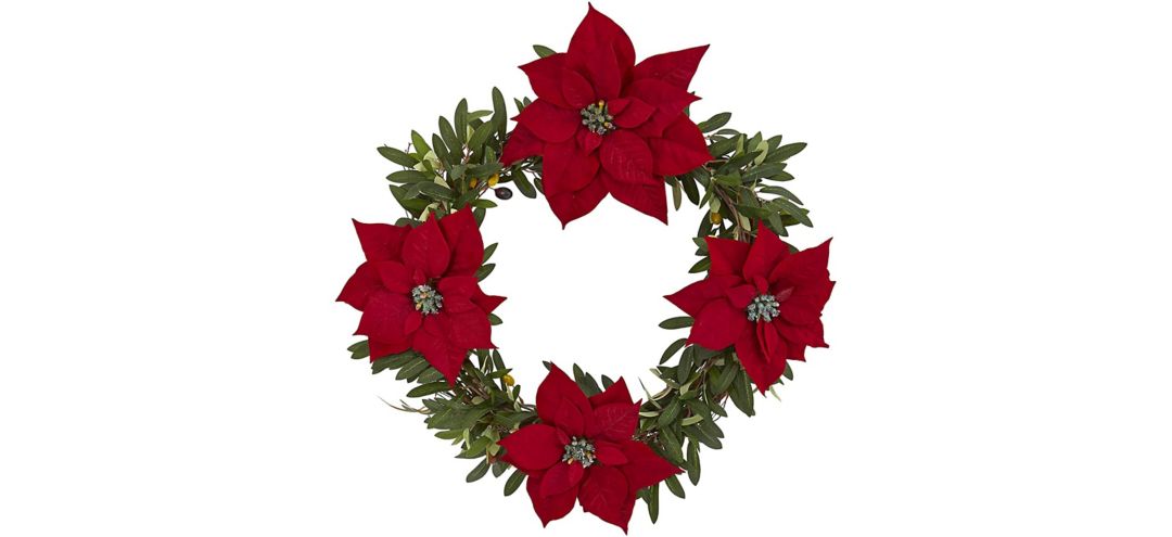 21 Olive with Poinsettia Artificial Wreath