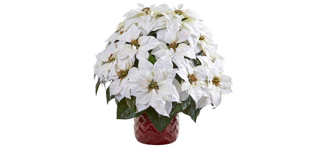 "21"" White Poinsettia Artificial Arrangement in Red Vase"