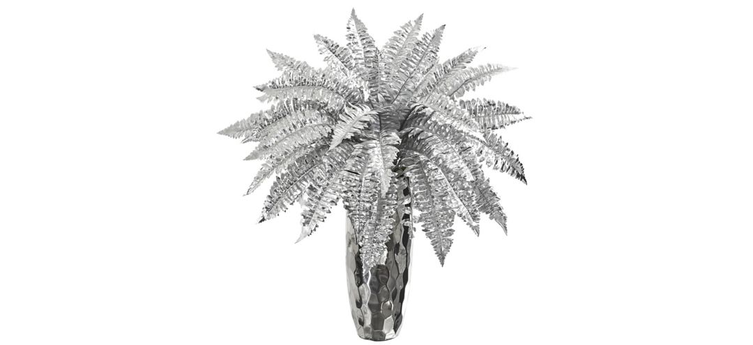 3 Metallic Silver Boston Fern Artificial Plant in Silver Planter