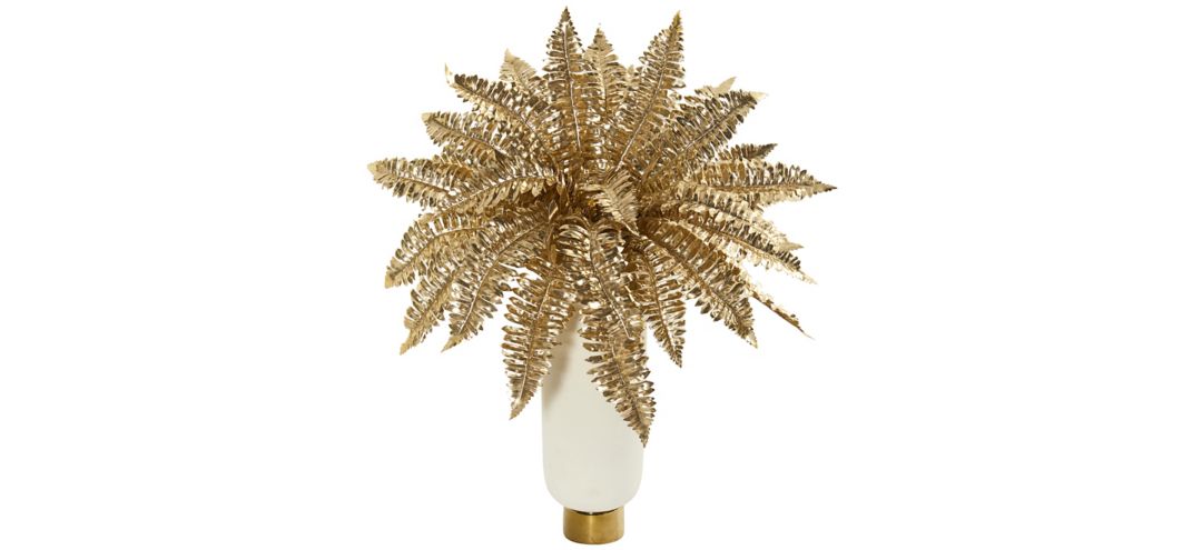 "20"" Golden Boston Fern Artificial Plant in Cream Vase with Gold Base"
