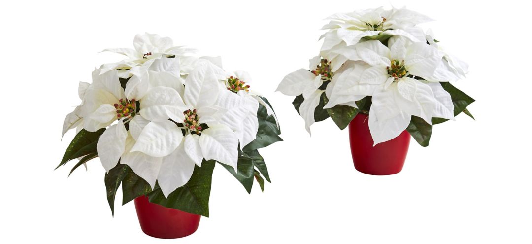 "12"" Poinsettia Artificial Plant in Red Planter: Set of 2"