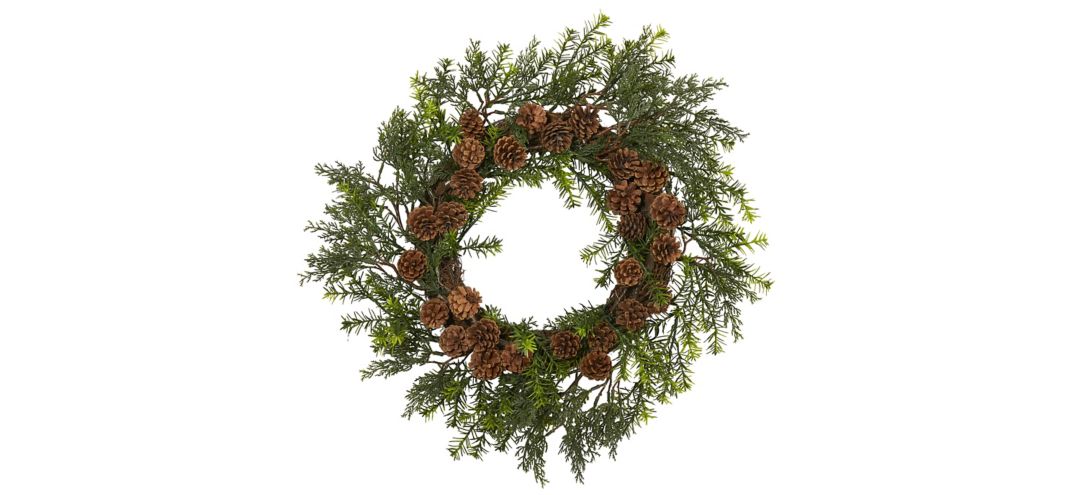"22"" Cedar, Grass and Pine Cone Artificial Wreath UV Resistant (Indoor/Outdoor)"
