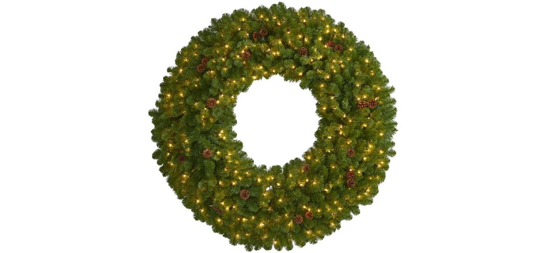 5' Giant Artificial Christmas Wreath with Warm White Lights and Pine Cones