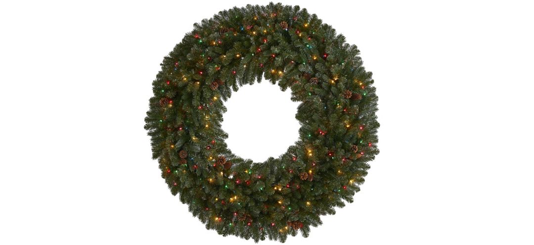 5 Giant Flocked Artificial Christmas Wreath with Multicolored Lights, Glit