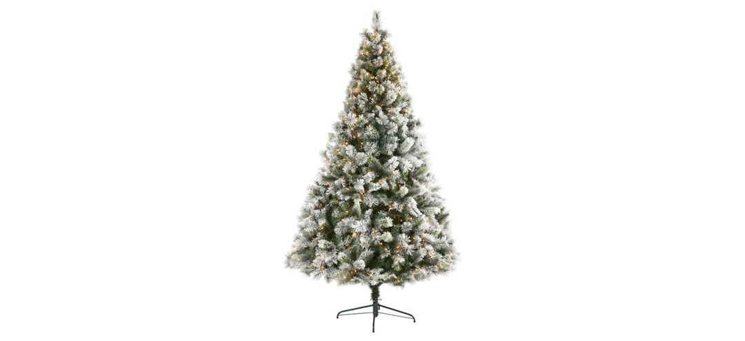 8ft. Pre-Lit Flocked Oregon Pine Artificial Christmas Tree