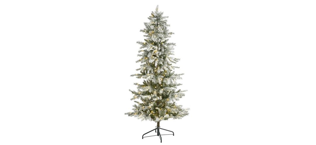 6.5ft. Pre-Lit Slim Flocked Nova Scotia Spruce Artificial Christmas Tree