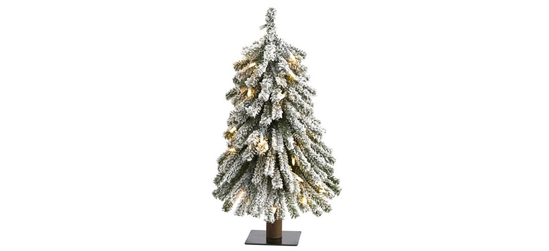 2ft. Pre-Lit Flocked Grand Alpine Artificial Christmas Tree on Natural Trunk