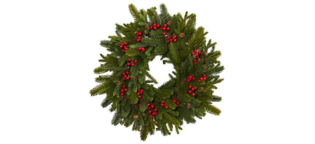 22in. Pine, Pinecone and Berry Artificial Wreath