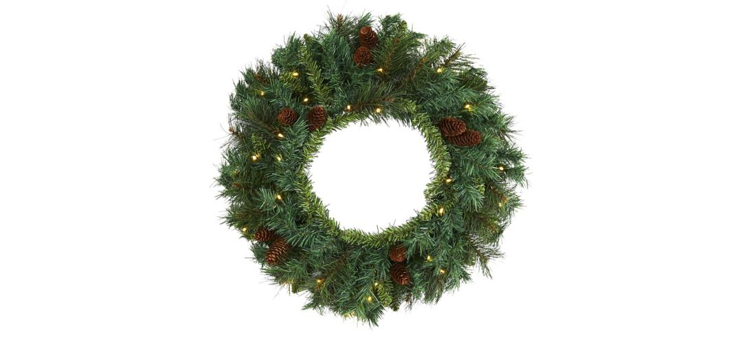 20in. Pre-Lit Mixed Pine and Pinecone Artificial Christmas Wreath