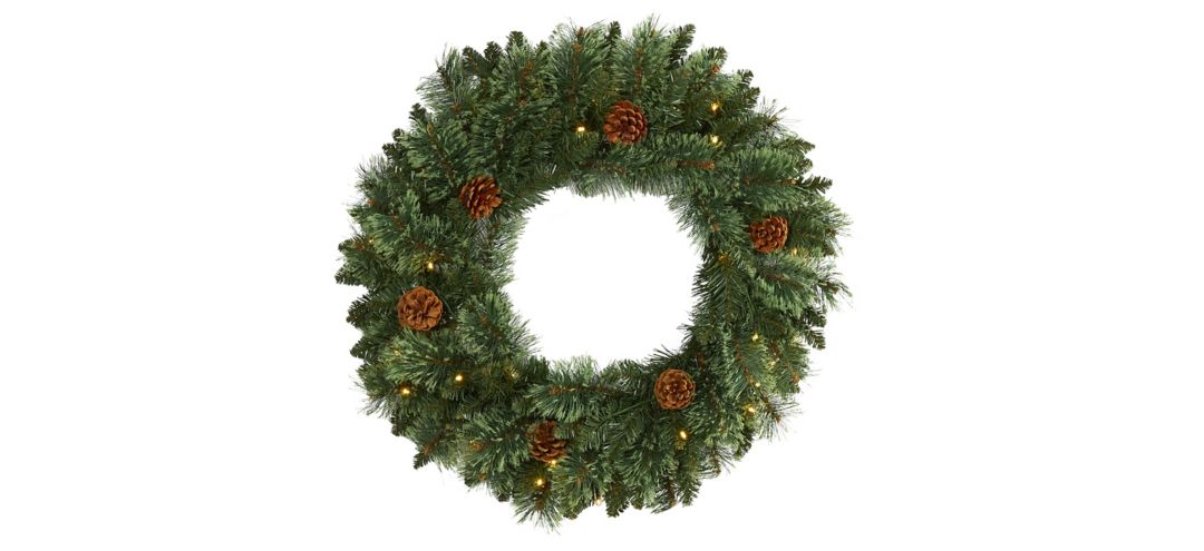 24in. Pre-Lit White Mountain Pine Artificial Christmas Wreath