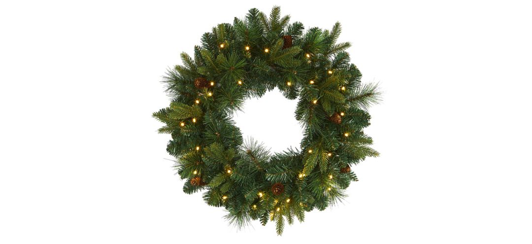 24in. Pre-Lit Mixed Pine Artificial Christmas Wreath