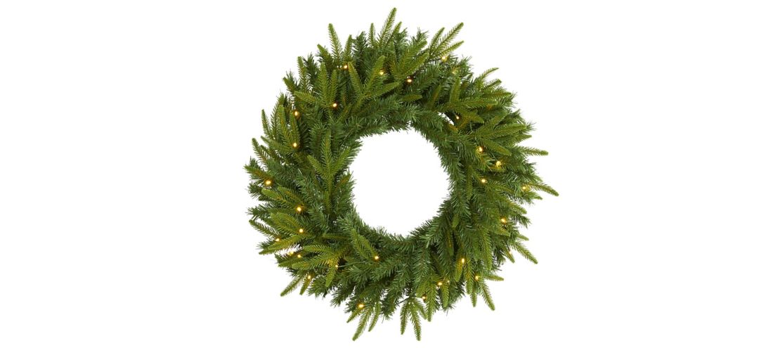 24in. Pre-Lit Long Pine Artificial Christmas Wreath