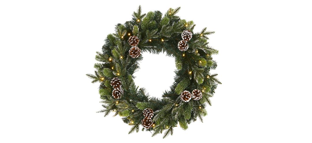 24in. Pre-Lit Snowed Pinecone Artificial Christmas Wreath