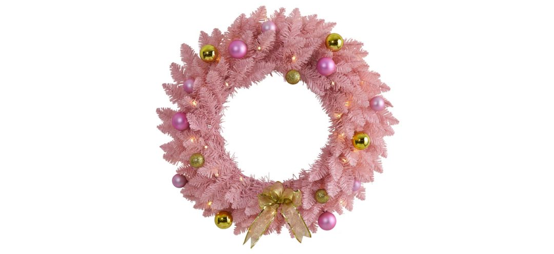 24in. Pre-Lit Pink Artificial Christmas Wreath