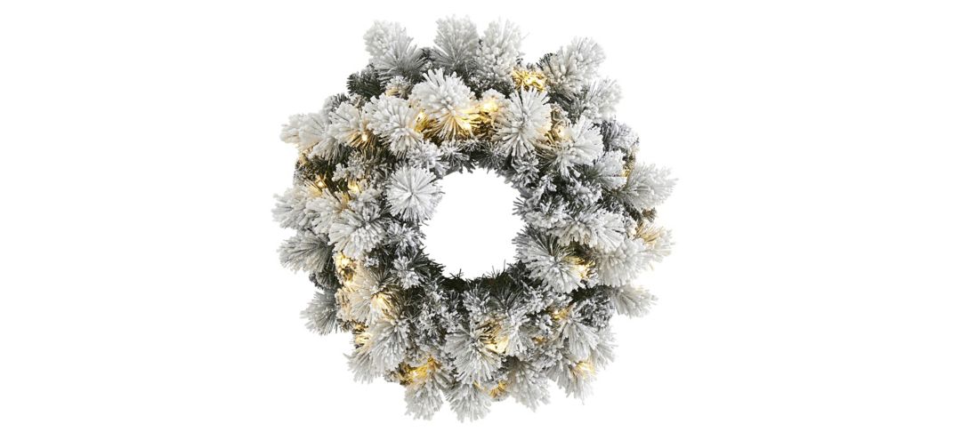 24in. Pre-Lit Flocked Artificial Christmas Wreath