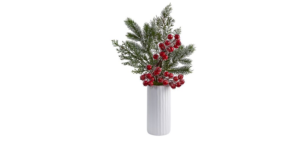 19in. Iced Pine and Berries Arrangement
