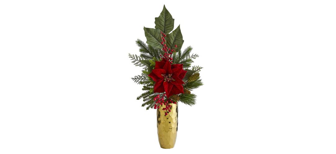 32in. Poinsettia, Berries, Pine and Pinecone Arrangement