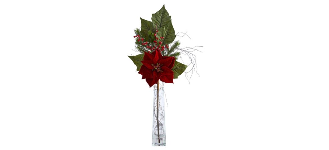 32in. Poinsettia, Berries and Pine Arrangement