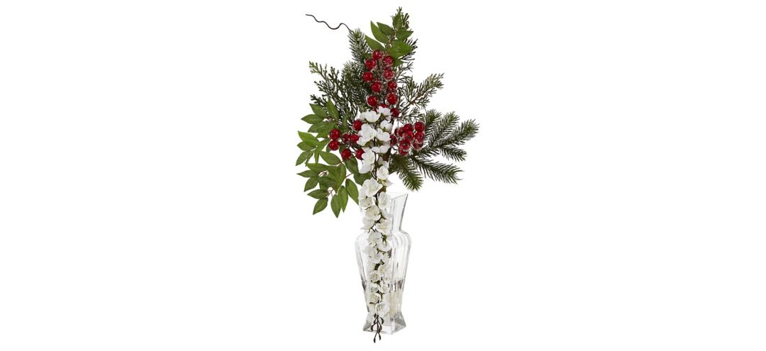 25in. Wisteria, Iced Pine and Berries Arrangement