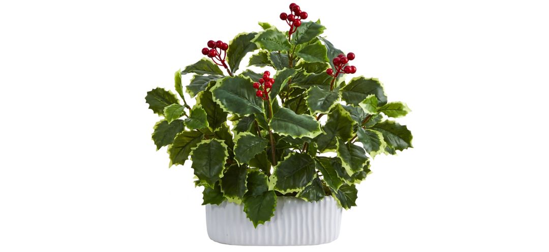 13in. Variegated Holly Leaf Artificial Plant