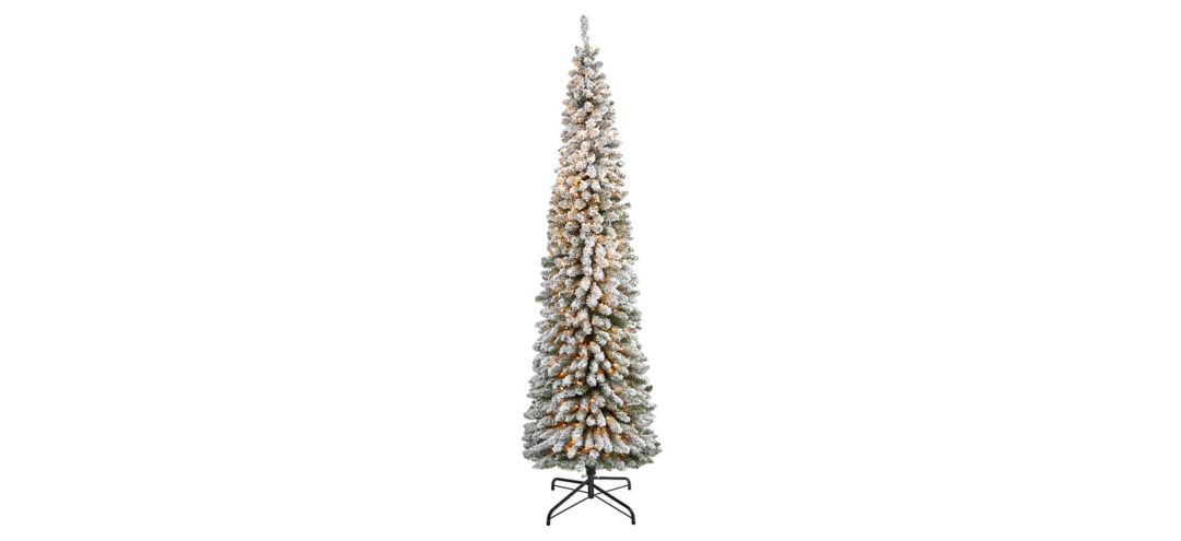 8ft. Pre-Lit Flocked Pencil Artificial Christmas Tree
