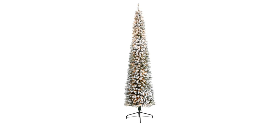 9ft. Pre-Lit Flocked Pencil Artificial Christmas Tree