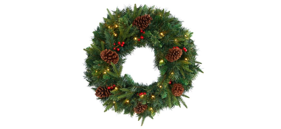 24in. Pre-Lit Mixed Pine Artificial Christmas Wreath