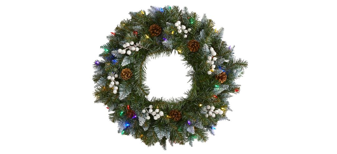 24in. Pre-Lit Snow Tipped Artificial Christmas Wreath