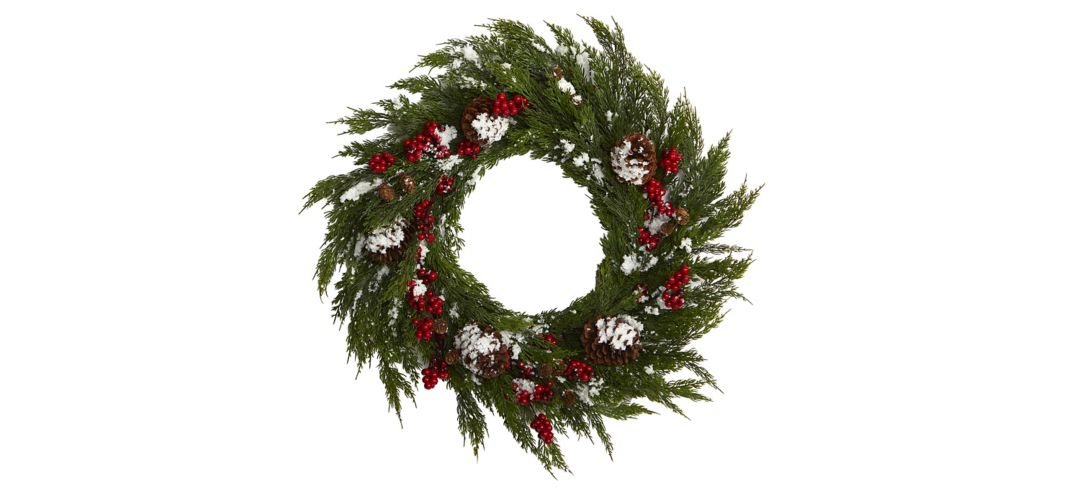 140132800 28in. Frosted Cypress Wreath sku 140132800