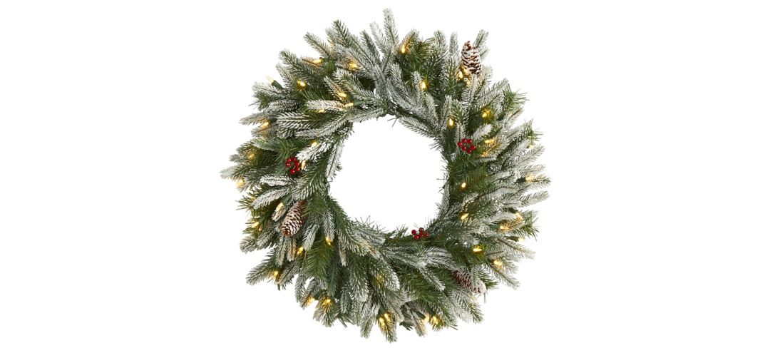 24in. Pre-Lit Snowed Artificial Christmas Wreath