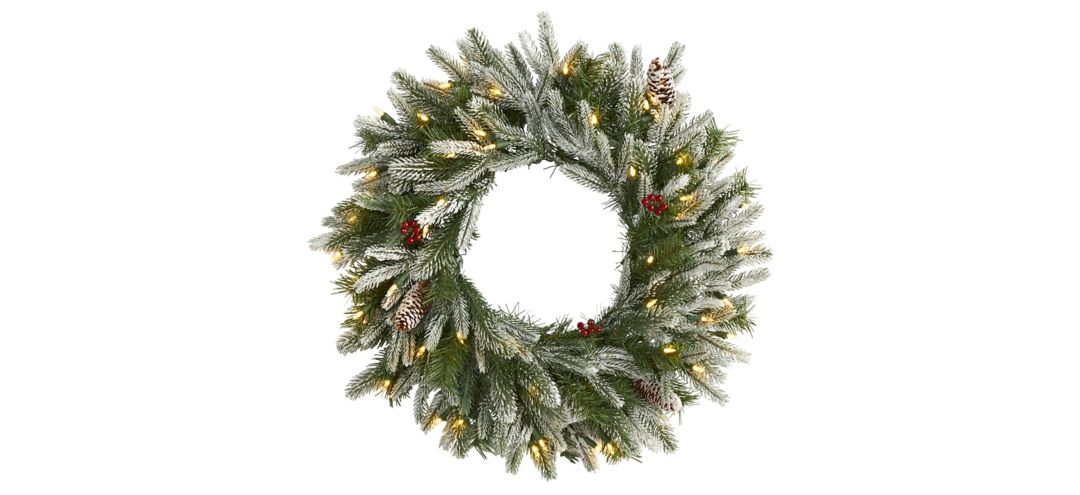 140132990 24in. Pre-Lit Snowed Artificial Christmas Wreath sku 140132990