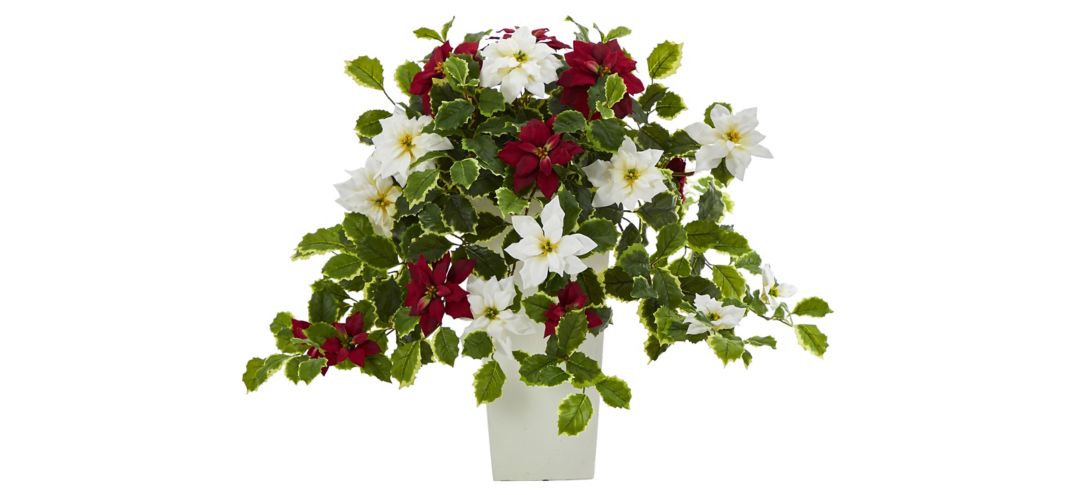 140133380 23in. Poinsettia and Variegated Holly Artificial P sku 140133380