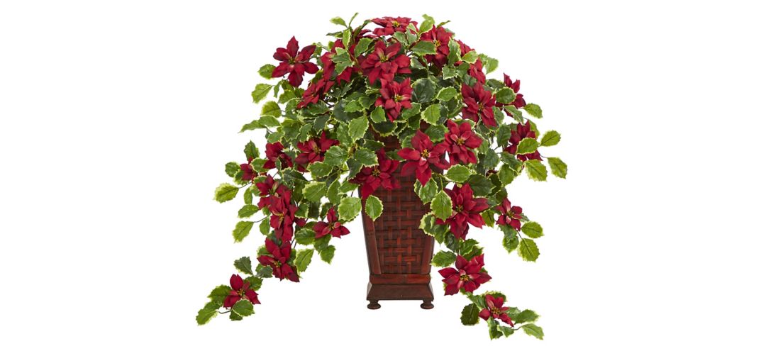 25in. Poinsettia and Variegated Holly Artificial Plant