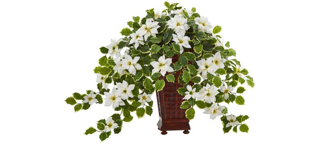 140133420 25in. Poinsettia and Variegated Holly Artificial P sku 140133420