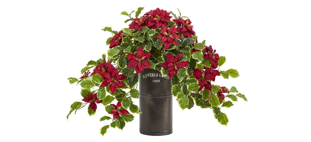 21in. Poinsettia and Variegated Holly Artificial Plant