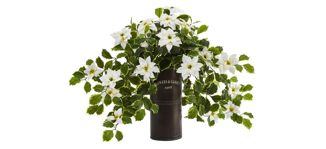 21in. Poinsettia and Variegated Holly Artificial Plant