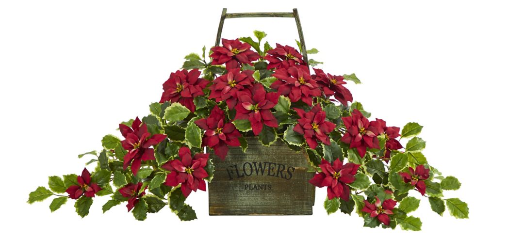 18in. Poinsettia and Variegated Holly Artificial Plant