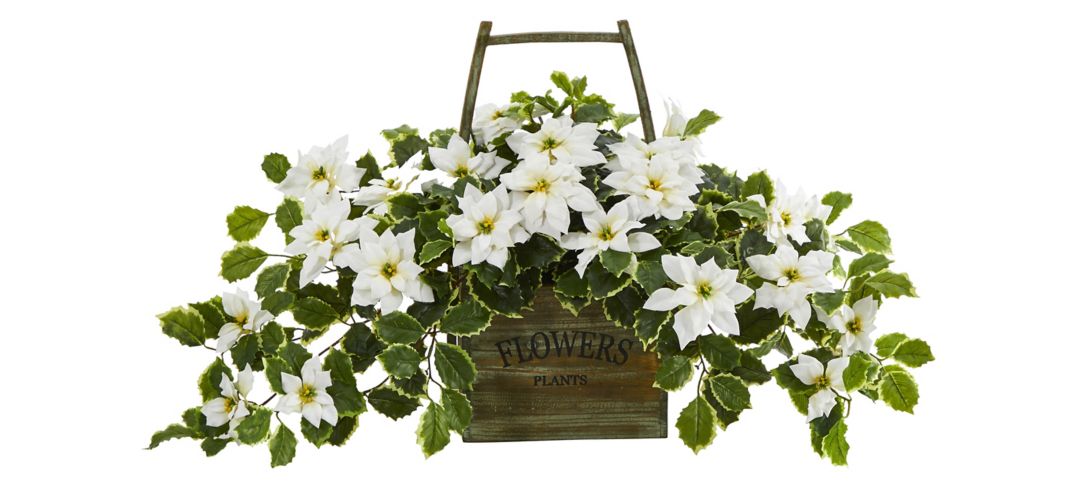 18in. Poinsettia and Variegated Holly Artificial Plant