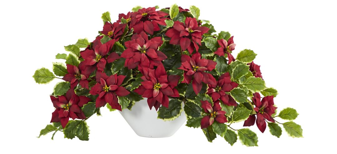 20in. Poinsettia and Variegated Holly Artificial Plant
