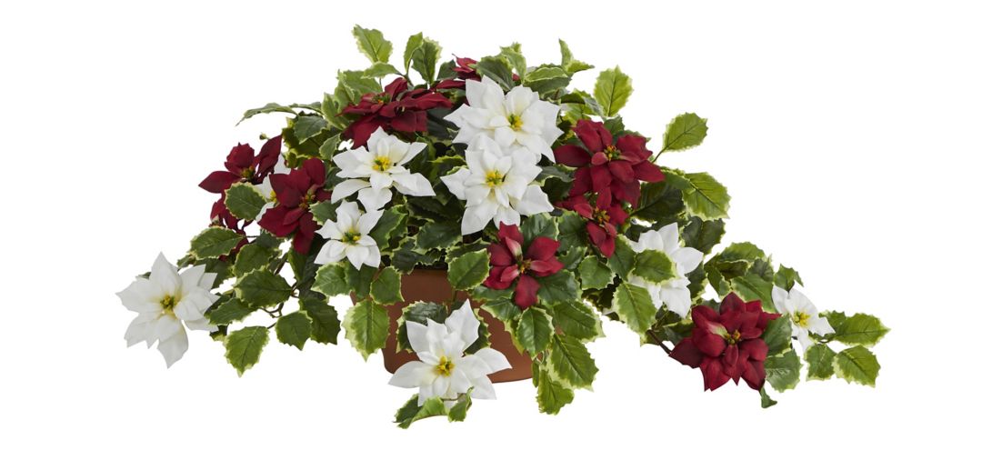 26in. Poinsettia and Variegated Holly Artificial Plant