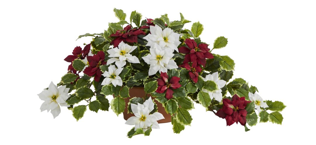 140133540 26in. Poinsettia and Variegated Holly Artificial P sku 140133540