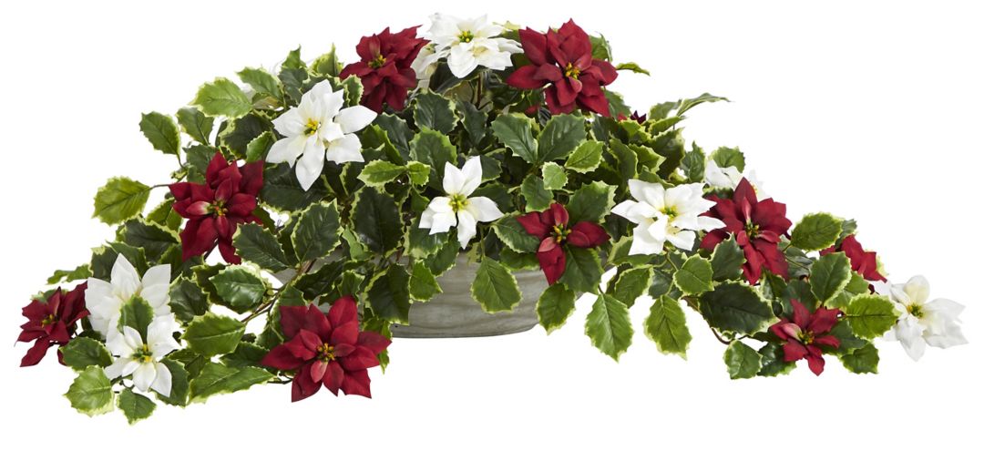 33in. Poinsettia and Variegated Holly Artificial Plant